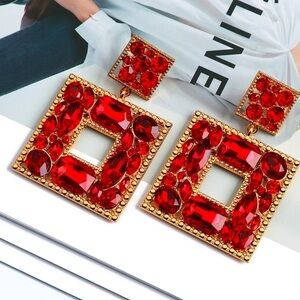 Vintage Luxury Fashion Square crystal Statement dangle  Earrings New